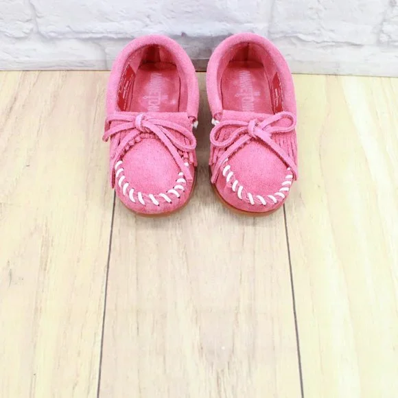 New! Minnetonka Pink Suede Moccasin Slip on Flat Loafer Shoes Size US 8 - Picture 5 of 8